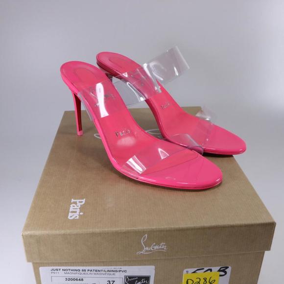 Just Nothing Pink Magnifique PVC Clear 85mm Patent Clear Mules d286 - Picture 2 of 11